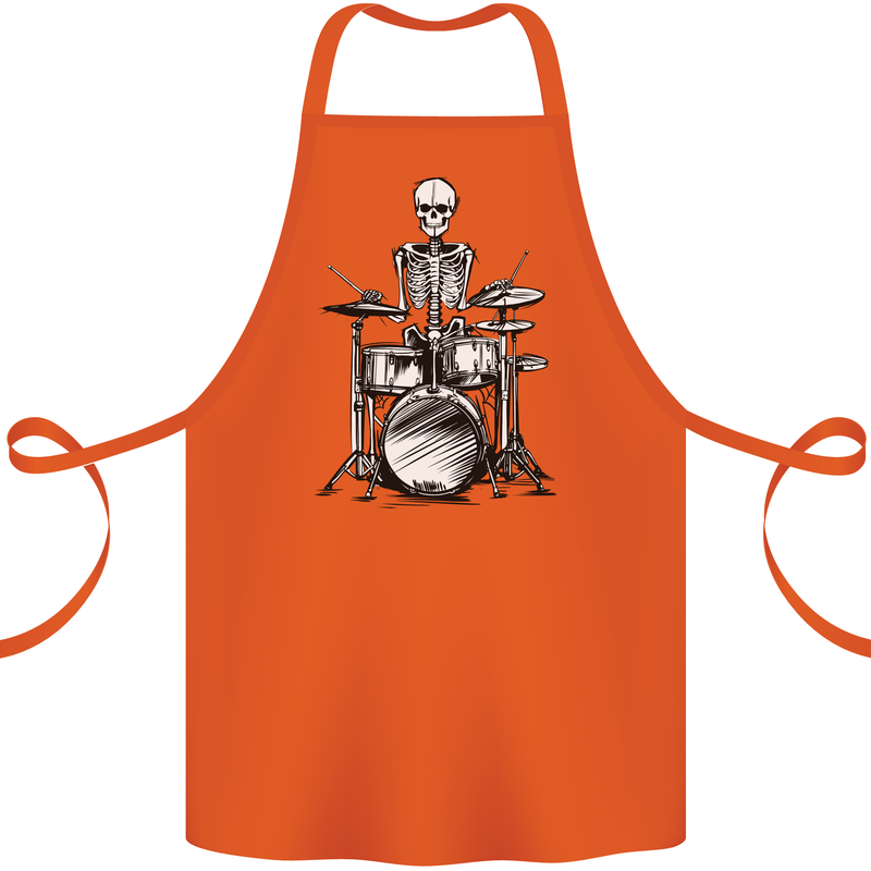 Skeleton Drummer Drumming Drums Cotton Apron 100% Organic Orange