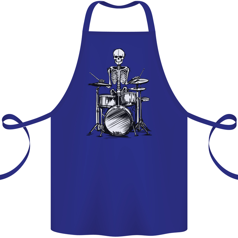 Skeleton Drummer Drumming Drums Cotton Apron 100% Organic Royal Blue