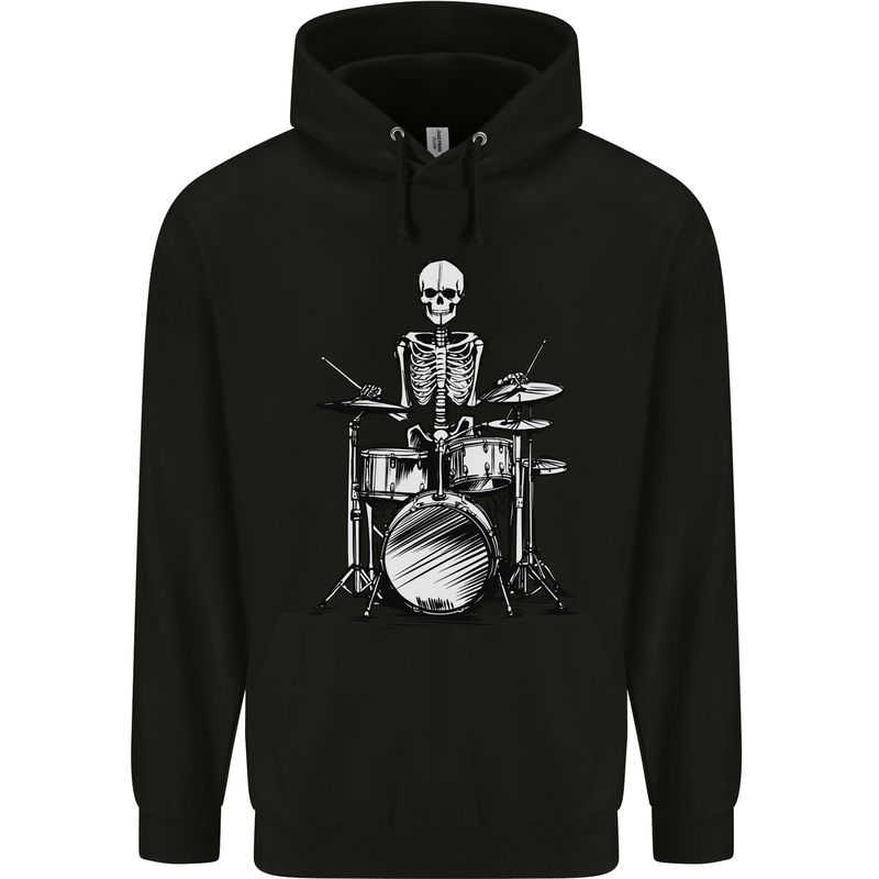 Skeleton Drummer Drumming Drums Mens 80% Cotton Hoodie Black