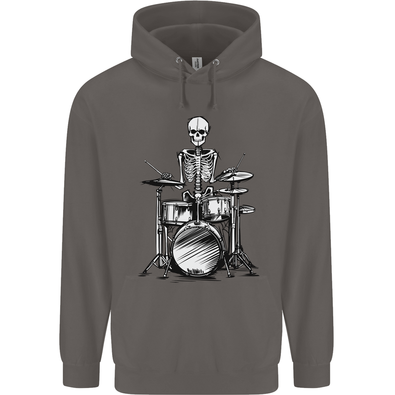 Skeleton Drummer Drumming Drums Mens 80% Cotton Hoodie Charcoal