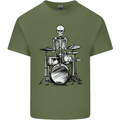 Skeleton Drummer Drumming Drums Mens Cotton T-Shirt Tee Top Military Green