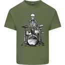 Skeleton Drummer Drumming Drums Mens Cotton T-Shirt Tee Top Military Green