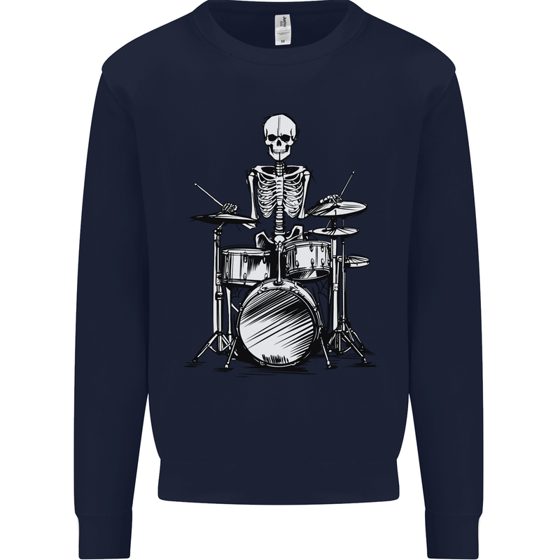 Skeleton Drummer Drumming Drums Mens Sweatshirt Jumper Navy Blue