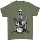 Skeleton Drummer Drumming Drums Mens T-Shirt 100% Cotton Military Green