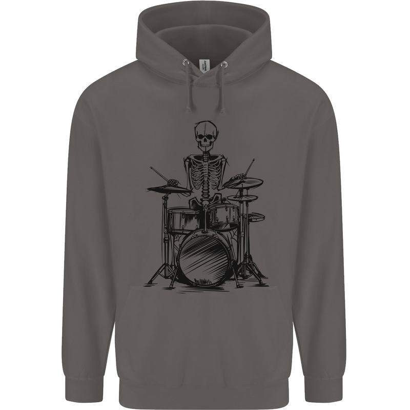 Skeleton Drummer Drums Drumming Mens 80% Cotton Hoodie Charcoal