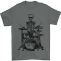 Skeleton Drummer Drums Drumming Mens T-Shirt 100% Cotton Charcoal