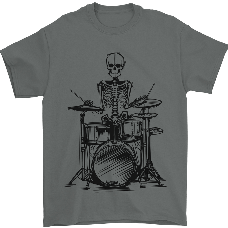 Skeleton Drummer Drums Drumming Mens T-Shirt 100% Cotton Charcoal
