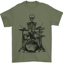 Skeleton Drummer Drums Drumming Mens T-Shirt 100% Cotton Military Green
