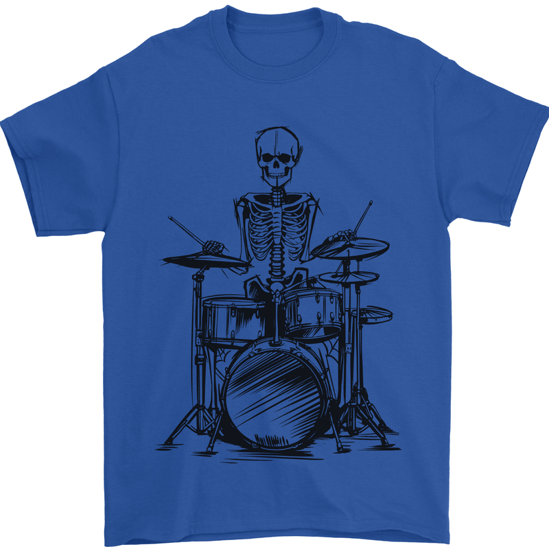 Skeleton Drummer Drums Drumming Mens T-Shirt 100% Cotton Royal Blue