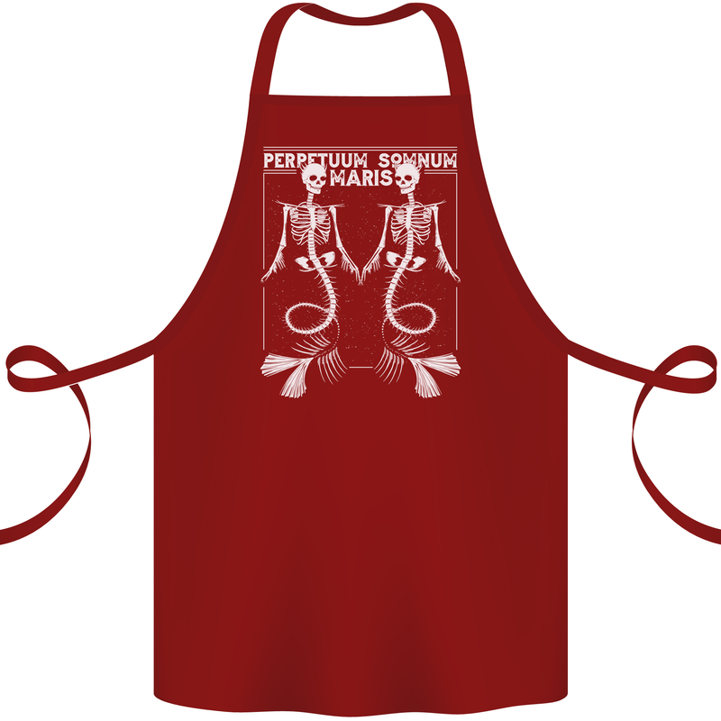 Skeleton Mermaids Eternal Sleep of the Sea Skulls Cotton Apron 100% Organic Maroon