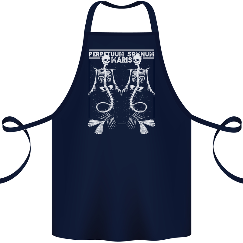 Skeleton Mermaids Eternal Sleep of the Sea Skulls Cotton Apron 100% Organic Navy Blue
