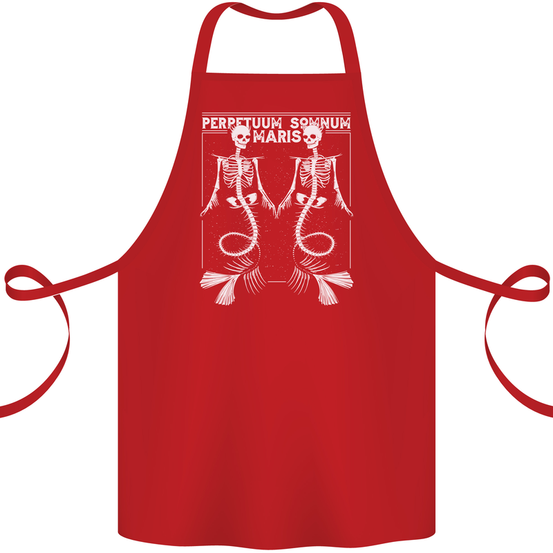 Skeleton Mermaids Eternal Sleep of the Sea Skulls Cotton Apron 100% Organic Red
