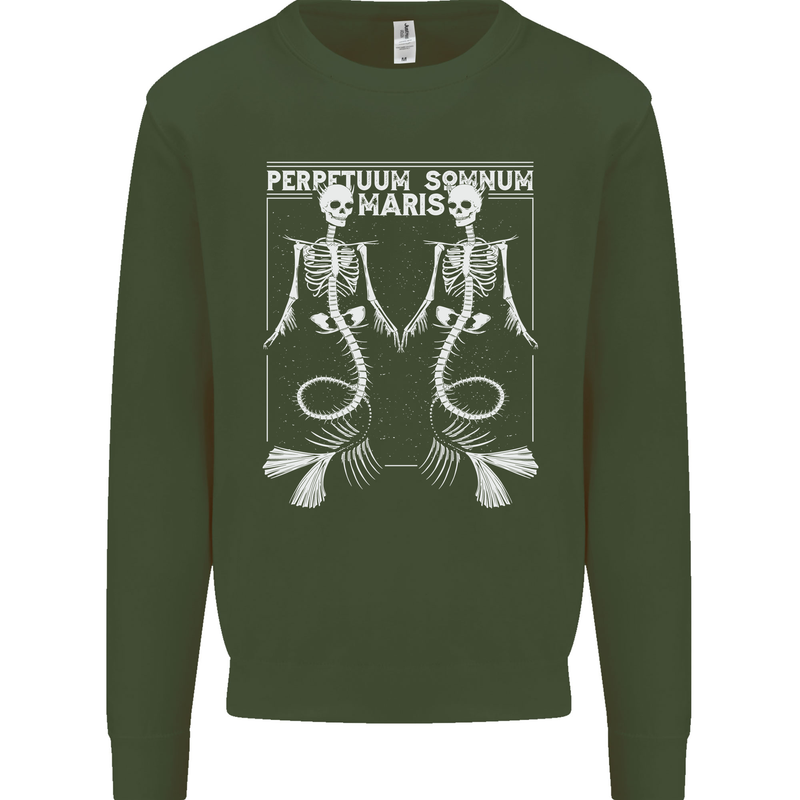 Skeleton Mermaids Eternal Sleep of the Sea Skulls Kids Sweatshirt Jumper Forest Green