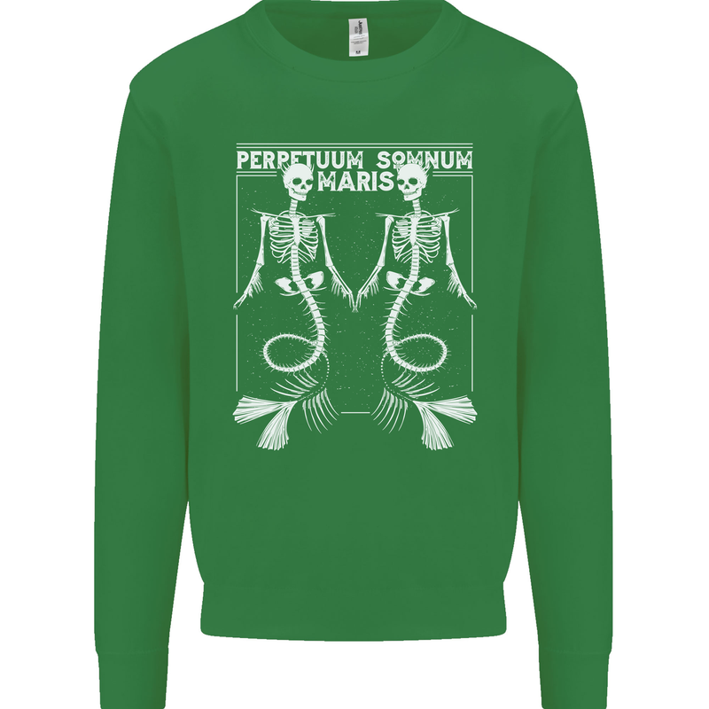 Skeleton Mermaids Eternal Sleep of the Sea Skulls Kids Sweatshirt Jumper Irish Green