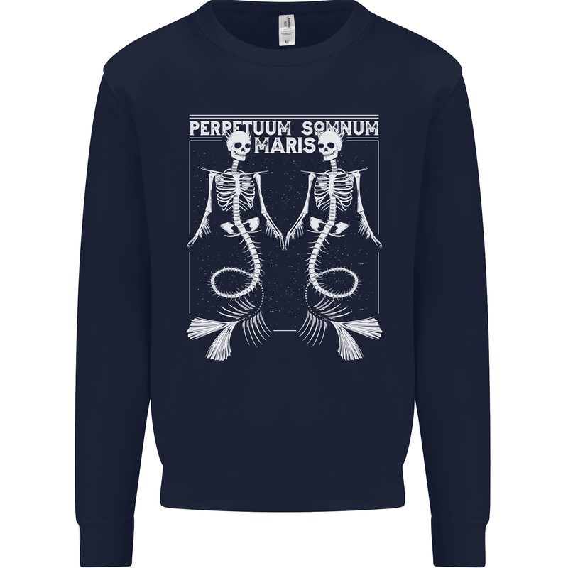 Skeleton Mermaids Eternal Sleep of the Sea Skulls Kids Sweatshirt Jumper Navy Blue