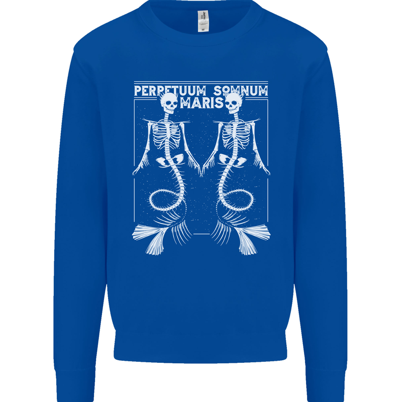 Skeleton Mermaids Eternal Sleep of the Sea Skulls Kids Sweatshirt Jumper Royal Blue