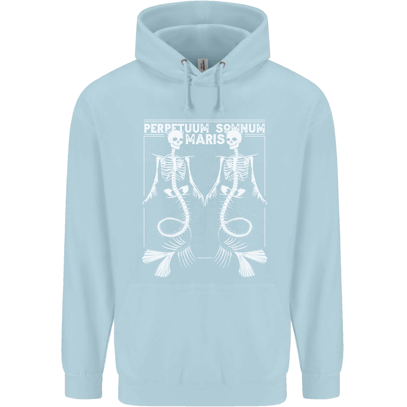 Skeleton Mermaids Eternal Sleep of the Sea Skulls Mens 80% Cotton Hoodie Light Blue