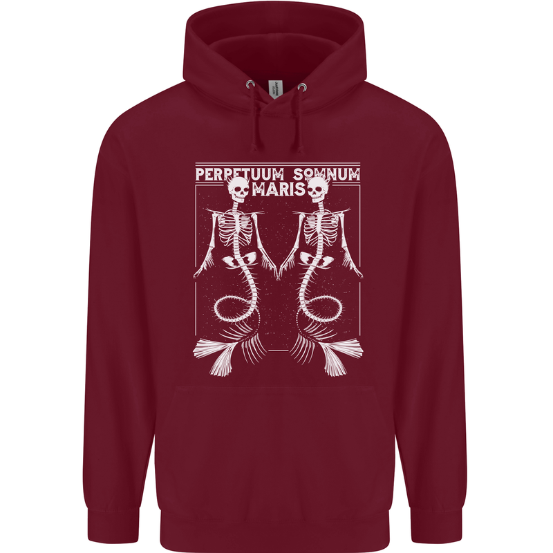 Skeleton Mermaids Eternal Sleep of the Sea Skulls Mens 80% Cotton Hoodie Maroon