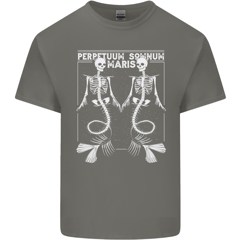 Skeleton Mermaids Eternal Sleep of the Sea Skulls Mens Cotton T-Shirt Tee Top Charcoal