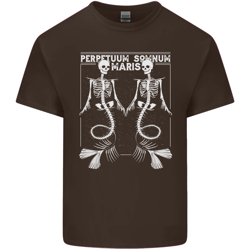 Skeleton Mermaids Eternal Sleep of the Sea Skulls Mens Cotton T-Shirt Tee Top Dark Chocolate