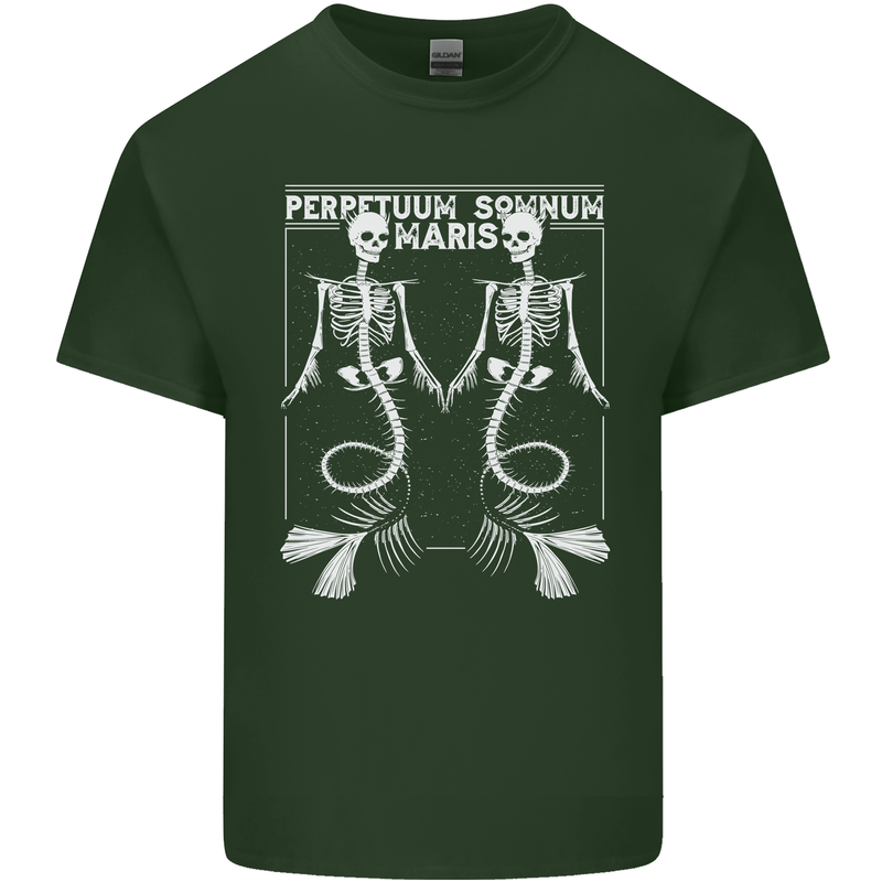Skeleton Mermaids Eternal Sleep of the Sea Skulls Mens Cotton T-Shirt Tee Top Forest Green