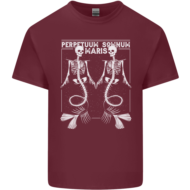 Skeleton Mermaids Eternal Sleep of the Sea Skulls Mens Cotton T-Shirt Tee Top Maroon
