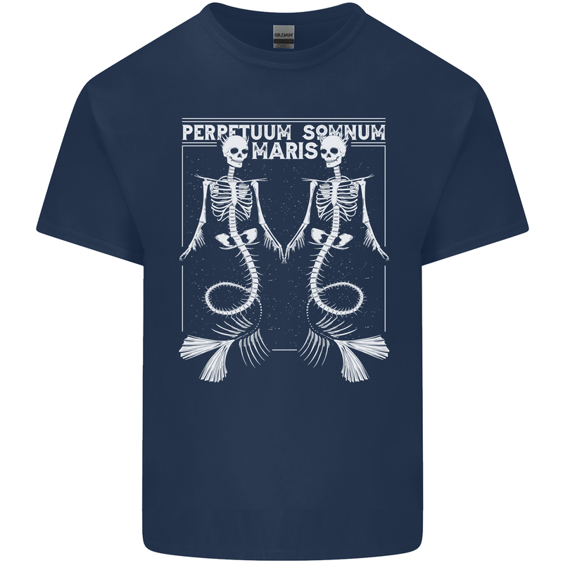 Skeleton Mermaids Eternal Sleep of the Sea Skulls Mens Cotton T-Shirt Tee Top Navy Blue