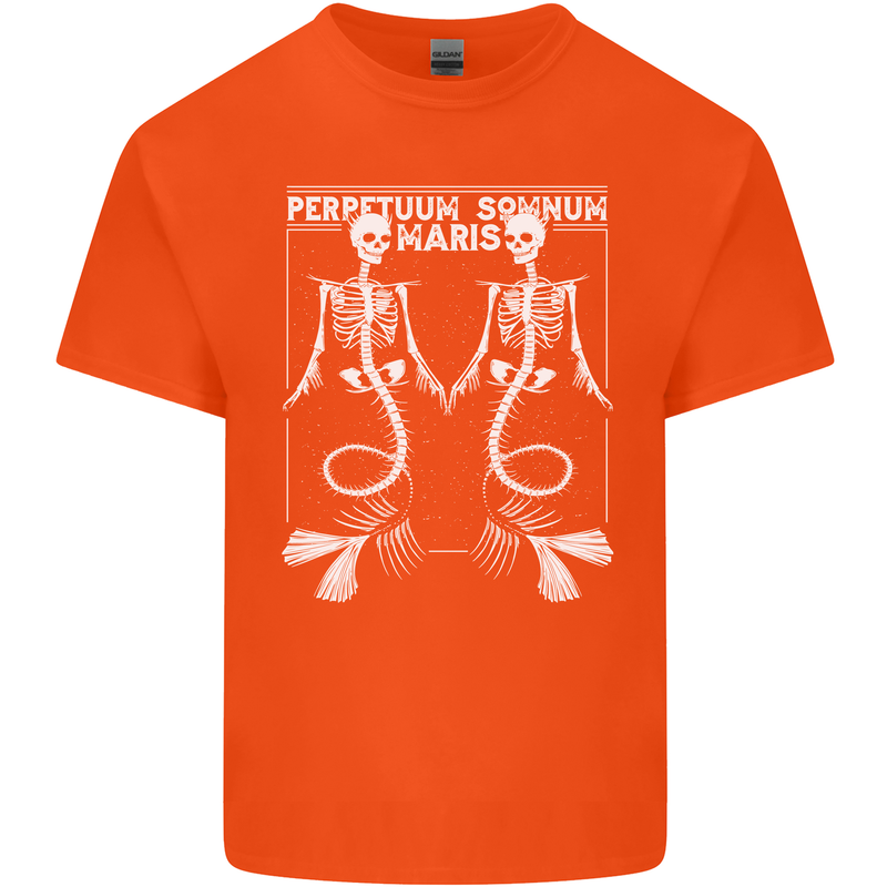 Skeleton Mermaids Eternal Sleep of the Sea Skulls Mens Cotton T-Shirt Tee Top Orange