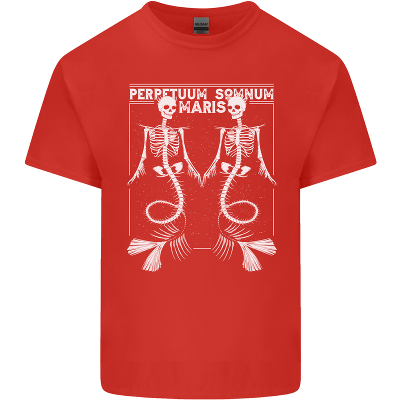 Skeleton Mermaids Eternal Sleep of the Sea Skulls Mens Cotton T-Shirt Tee Top Red