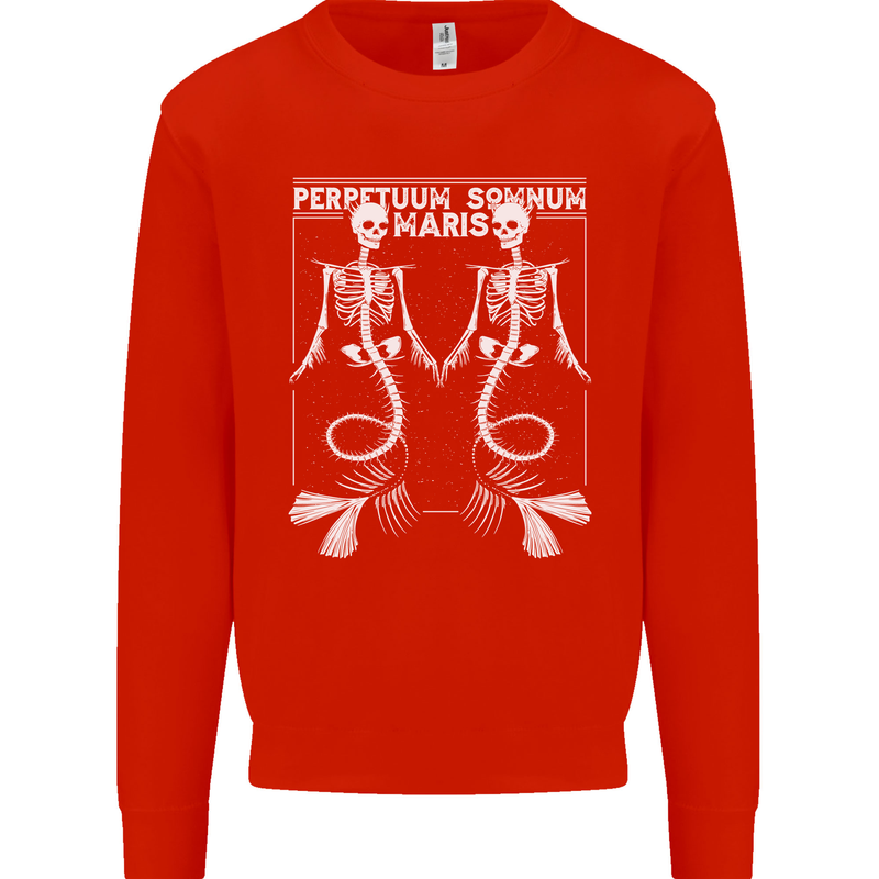 Skeleton Mermaids Eternal Sleep of the Sea Skulls Mens Sweatshirt Jumper Bright Red