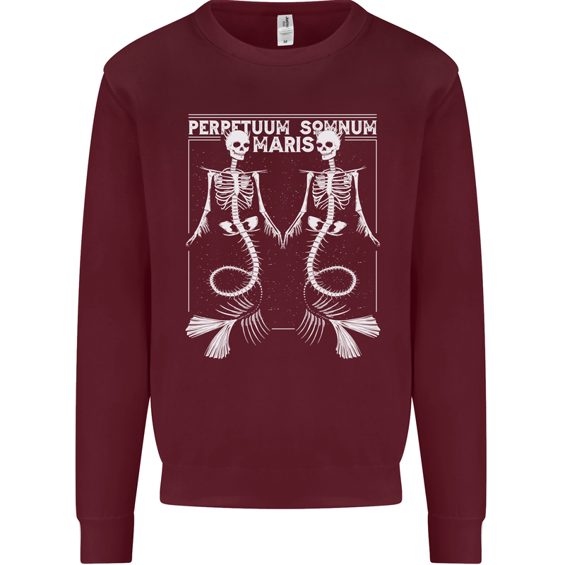 Skeleton Mermaids Eternal Sleep of the Sea Skulls Mens Sweatshirt Jumper Maroon