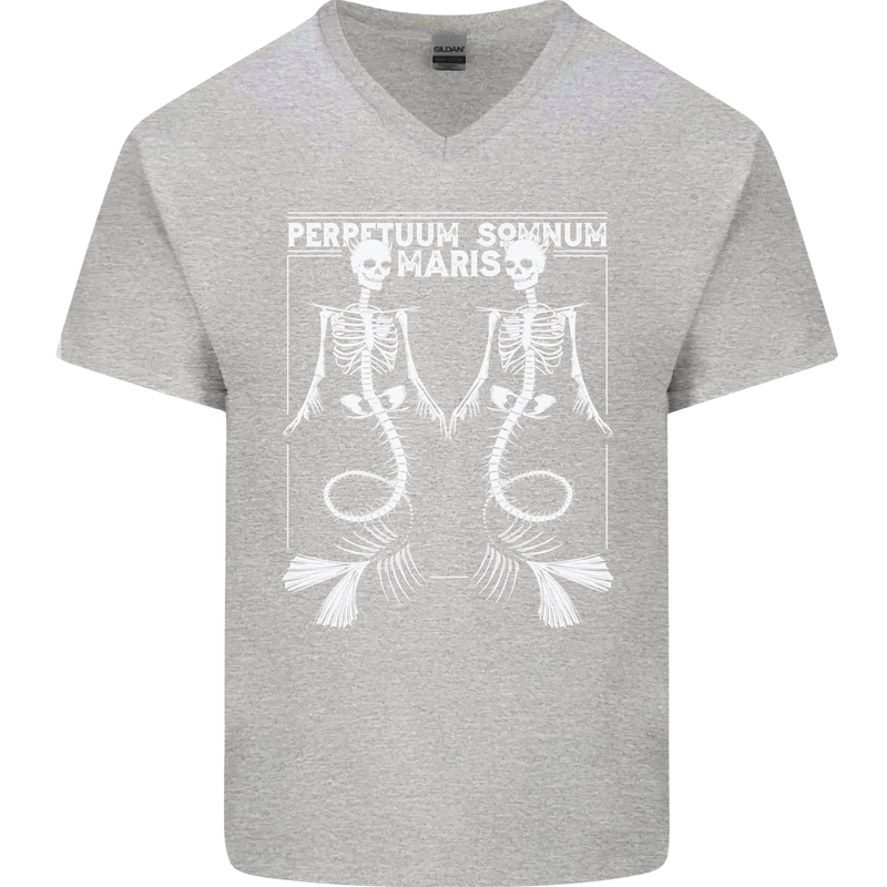 Skeleton Mermaids Eternal Sleep of the Sea Skulls Mens V-Neck Cotton T-Shirt Sports Grey