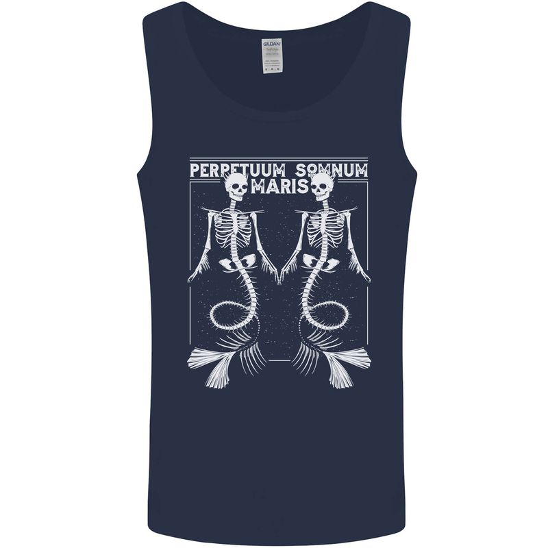 Skeleton Mermaids Eternal Sleep of the Sea Skulls Mens Vest Tank Top Navy Blue