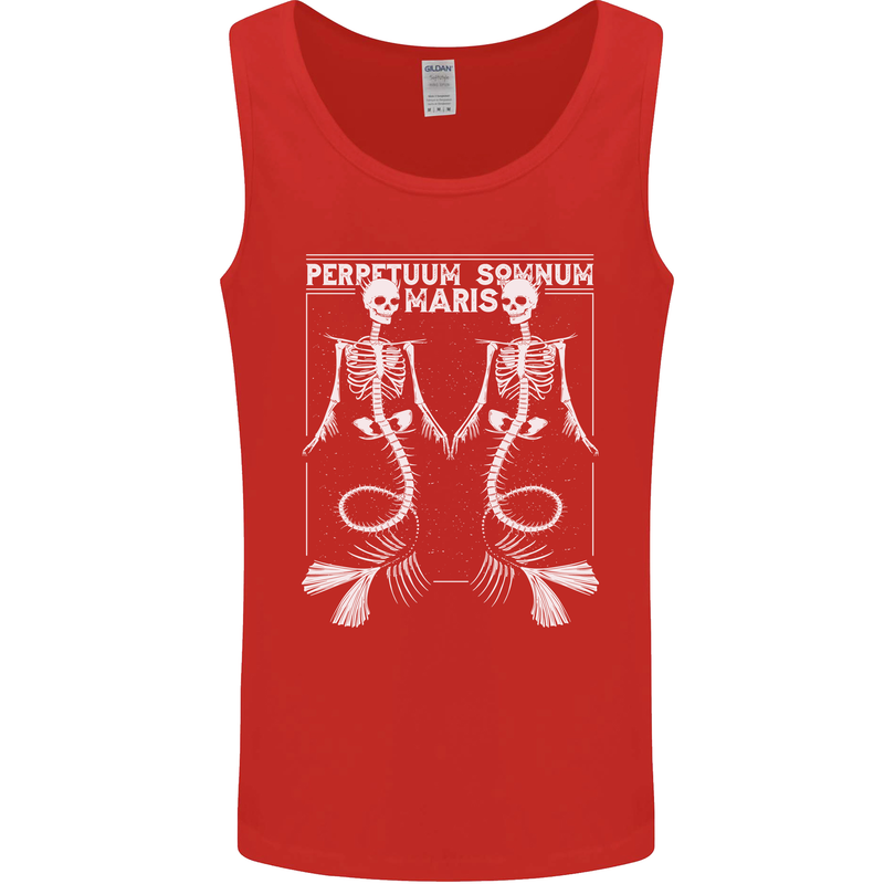 Skeleton Mermaids Eternal Sleep of the Sea Skulls Mens Vest Tank Top Red