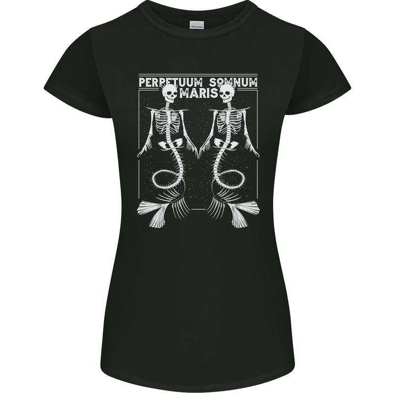 Skeleton Mermaids Eternal Sleep of the Sea Skulls Womens Petite Cut T-Shirt Black