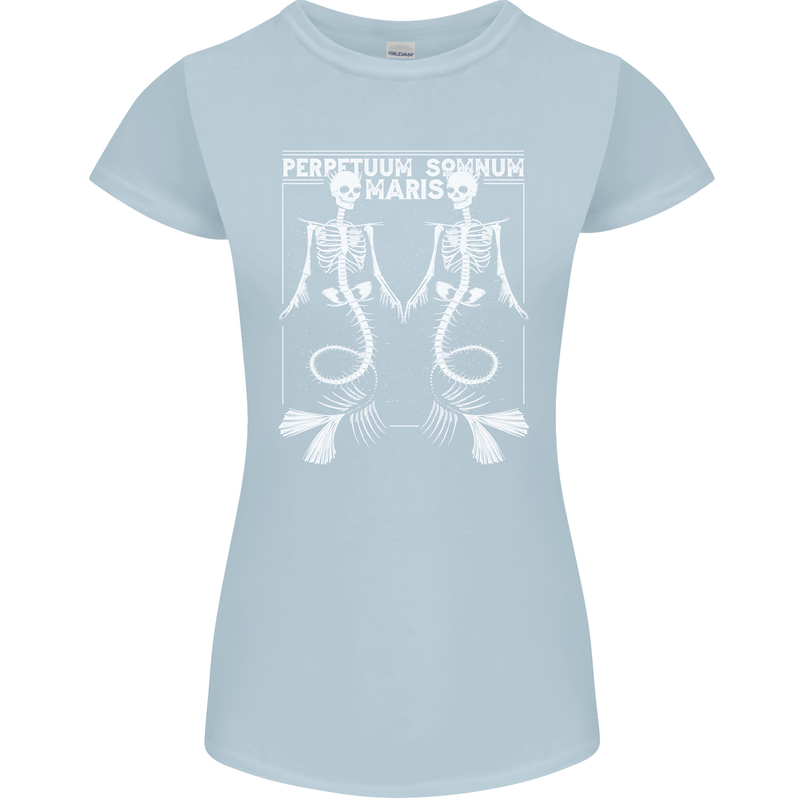 Skeleton Mermaids Eternal Sleep of the Sea Skulls Womens Petite Cut T-Shirt Light Blue