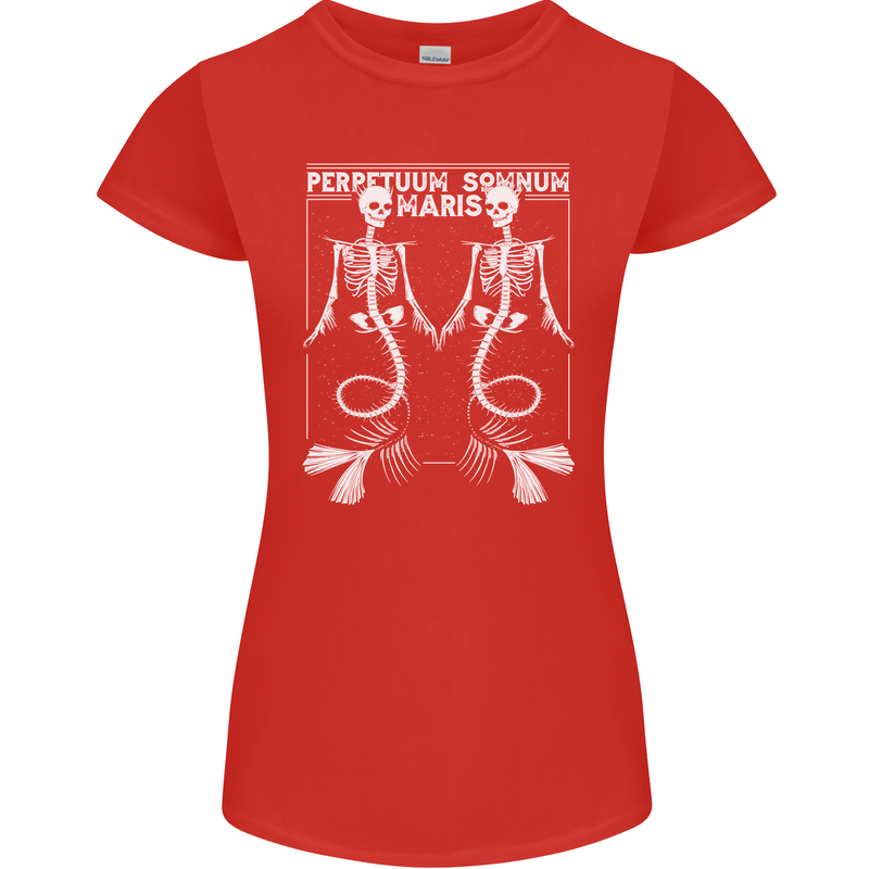 Skeleton Mermaids Eternal Sleep of the Sea Skulls Womens Petite Cut T-Shirt Red