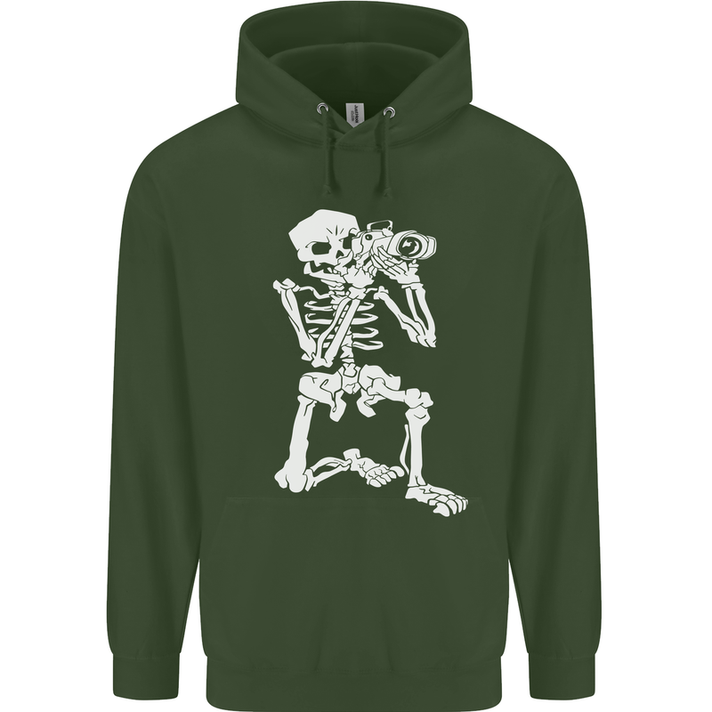 Skeleton Photographer Photography Childrens Kids Hoodie Forest Green