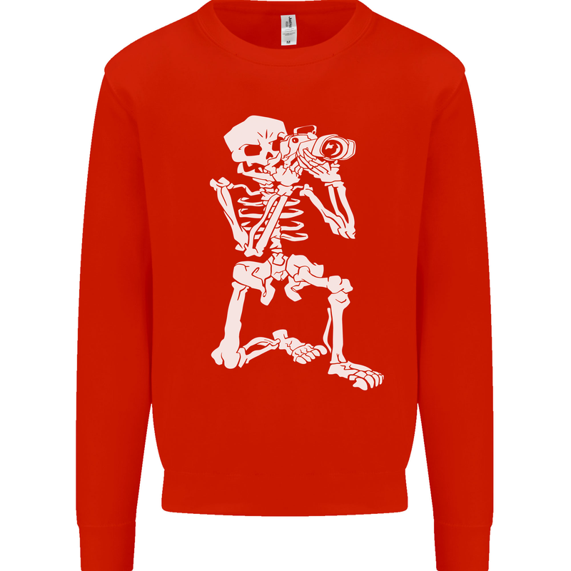 Skeleton Photographer Photography Kids Sweatshirt Jumper Bright Red