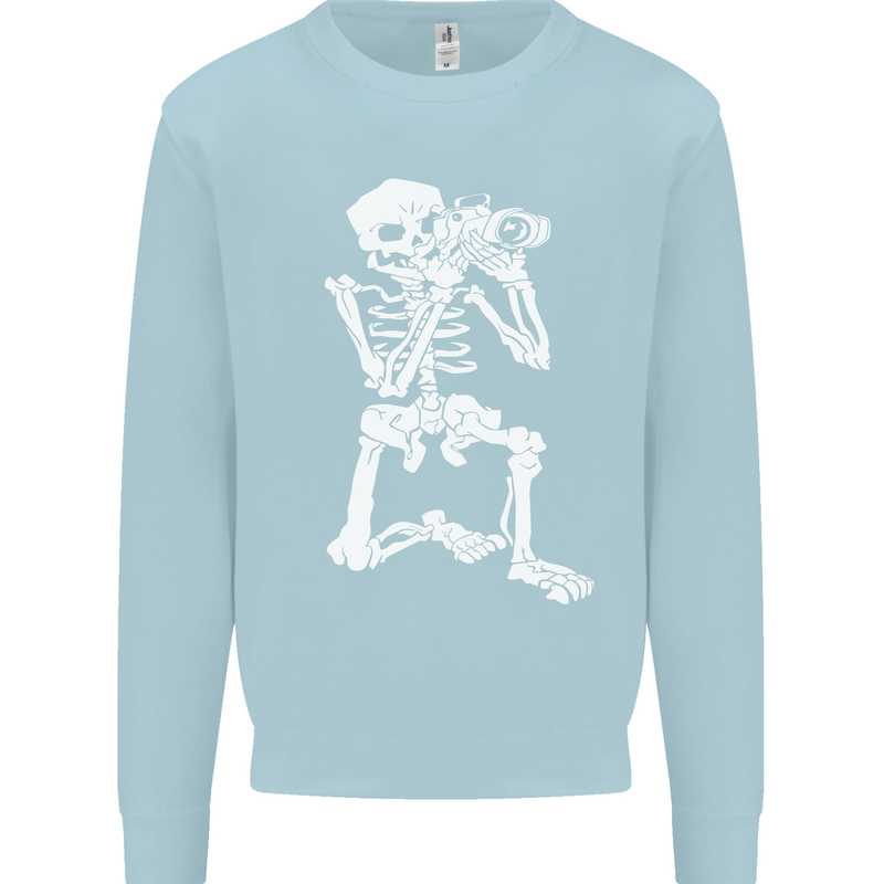 Skeleton Photographer Photography Kids Sweatshirt Jumper Light Blue