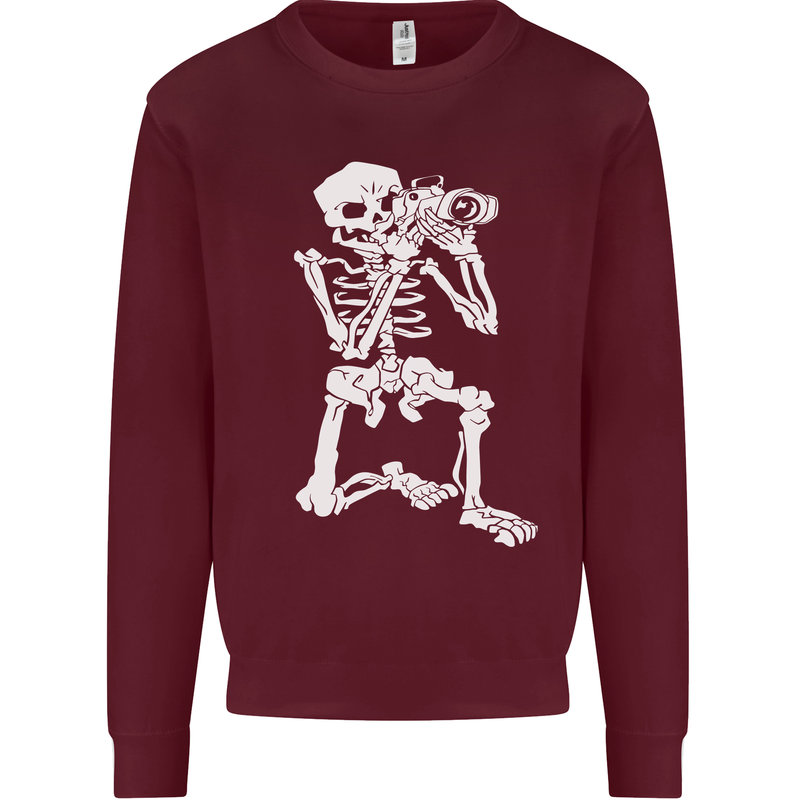 Skeleton Photographer Photography Kids Sweatshirt Jumper Maroon