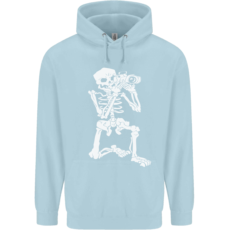 Skeleton Photographer Photography Mens 80% Cotton Hoodie Light Blue
