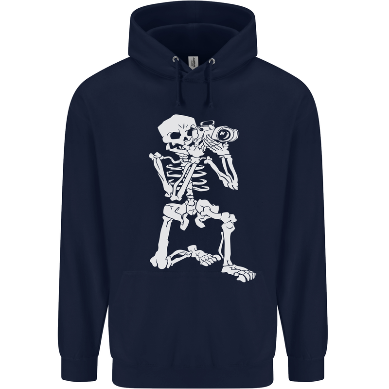 Skeleton Photographer Photography Mens 80% Cotton Hoodie Navy Blue