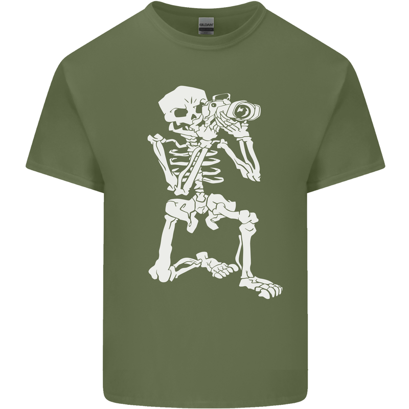 Skeleton Photographer Photography Mens Cotton T-Shirt Tee Top Military Green