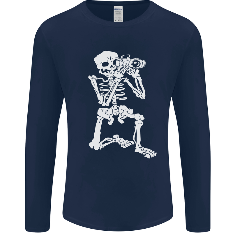 Skeleton Photographer Photography Mens Long Sleeve T-Shirt Navy Blue