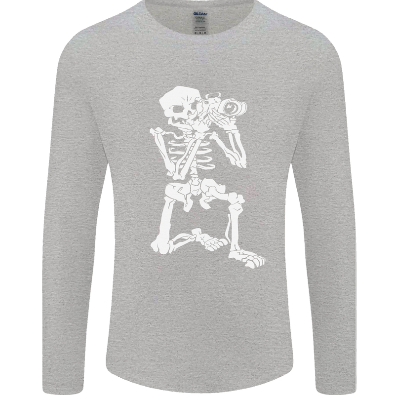 Skeleton Photographer Photography Mens Long Sleeve T-Shirt Sports Grey
