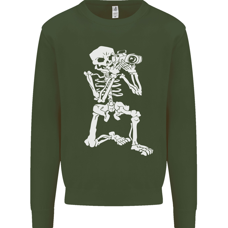 Skeleton Photographer Photography Mens Sweatshirt Jumper Forest Green