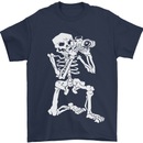 Skeleton Photographer Photography Mens T-Shirt 100% Cotton Navy Blue