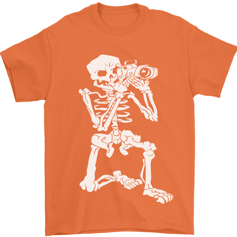 Skeleton Photographer Photography Mens T-Shirt 100% Cotton Orange