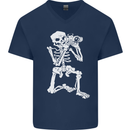 Skeleton Photographer Photography Mens V-Neck Cotton T-Shirt Navy Blue